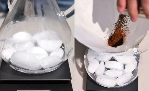 Place the ice inside the Chemex & Bloom the coffee