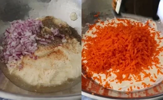 Prepare the Red Onion & Grate and Add Carrots