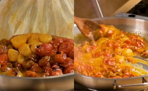 Add the tomatoes and simmer